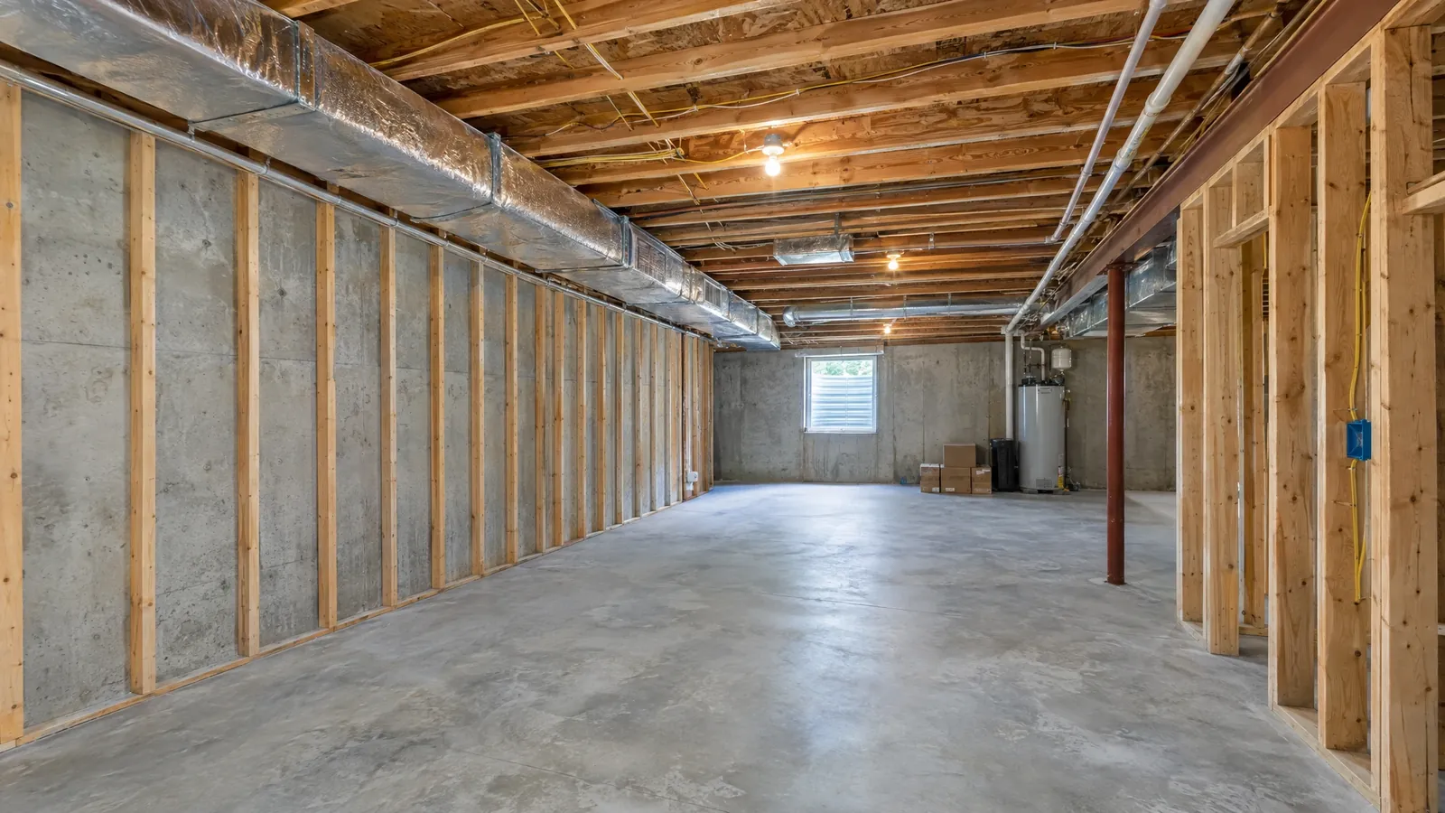 An unfinished basement before the simulator build
