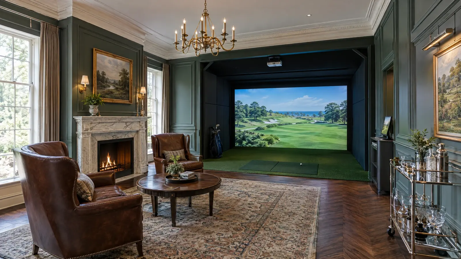 Golf simulator room in Belle Meade, Tennessee