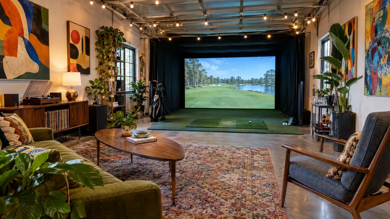 Golf simulator room in East Nashville, Tennessee