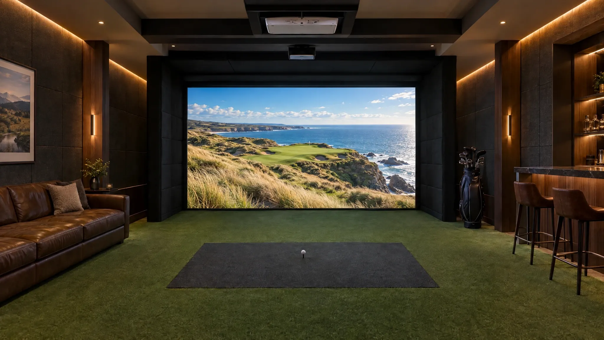 A premium golf simulator room