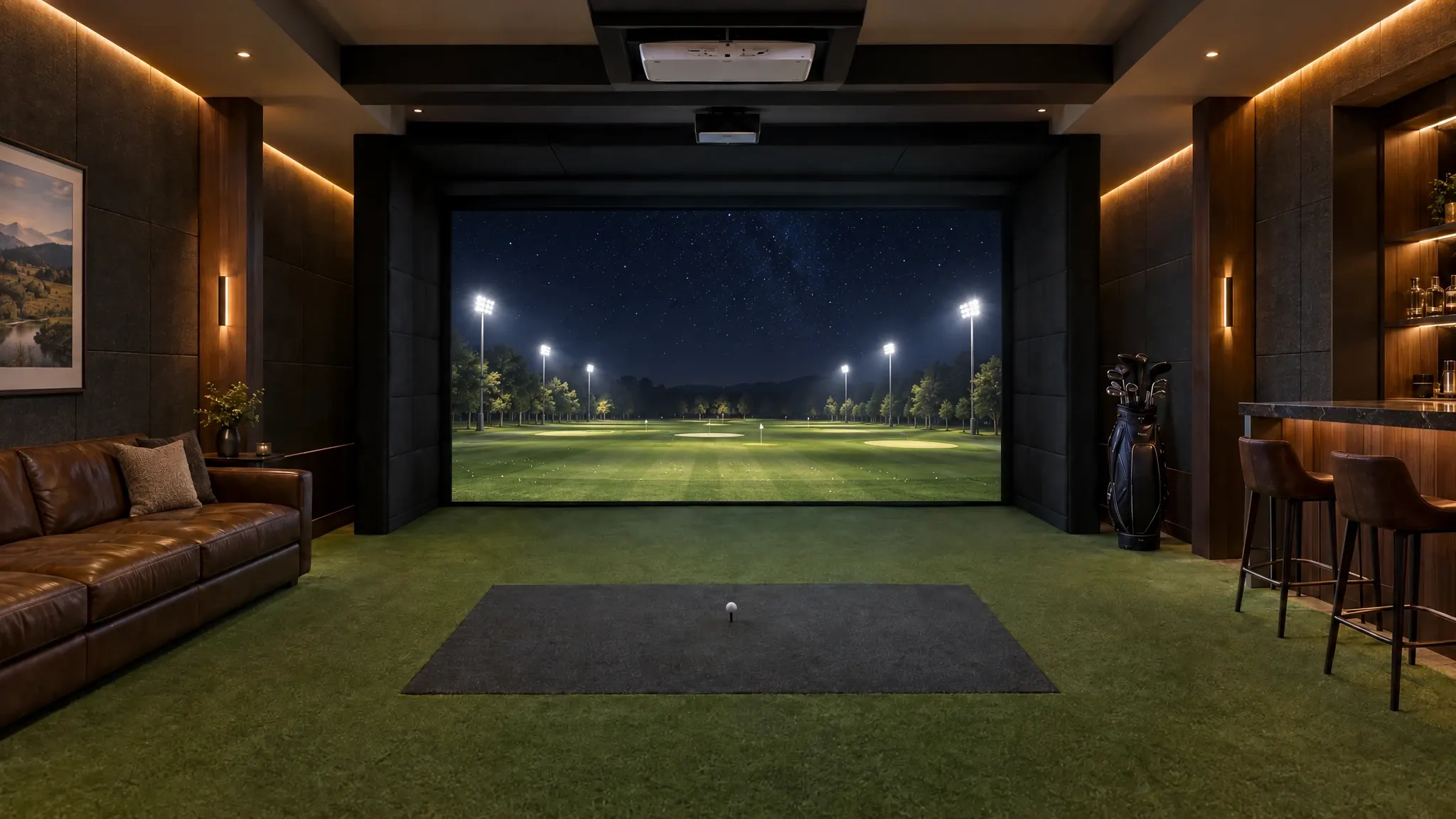 A premium golf simulator room