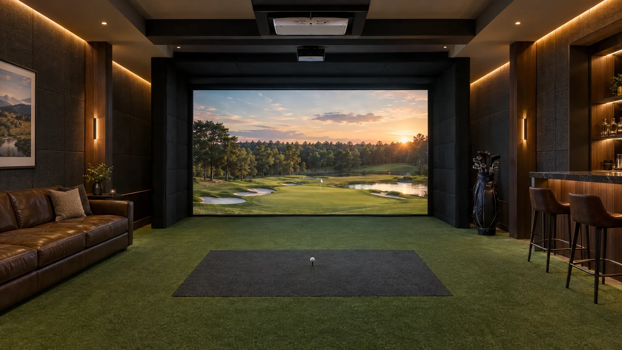 A premium golf simulator room